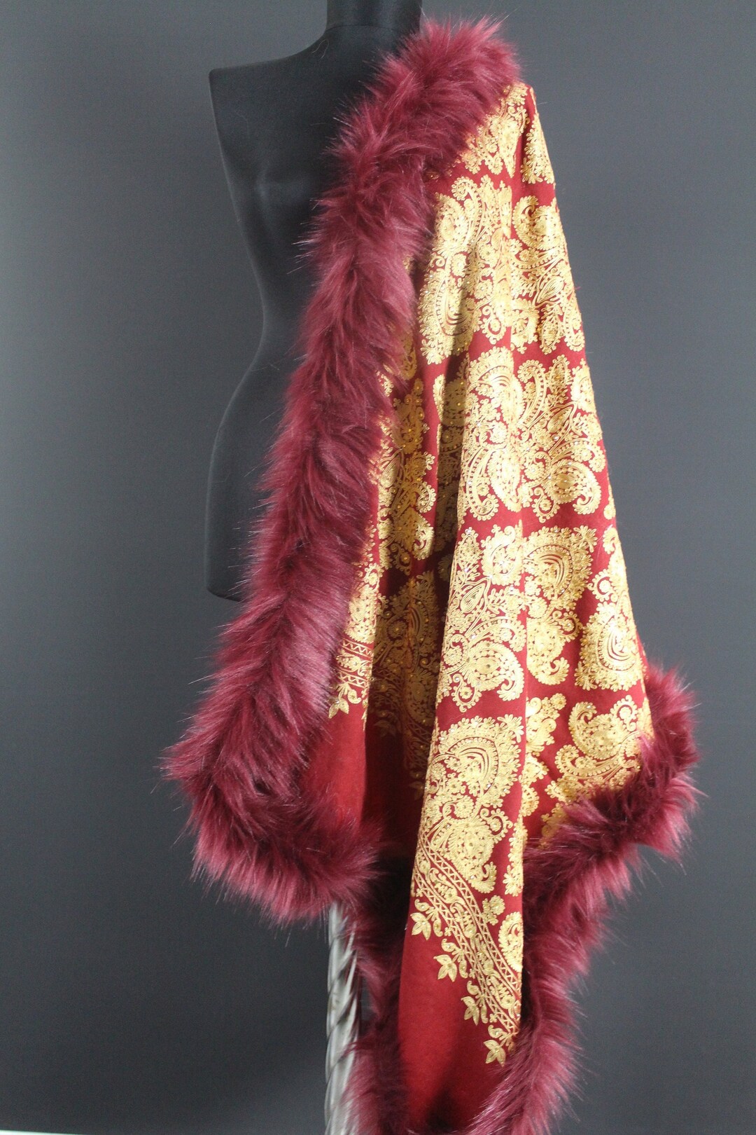 fur shawl red