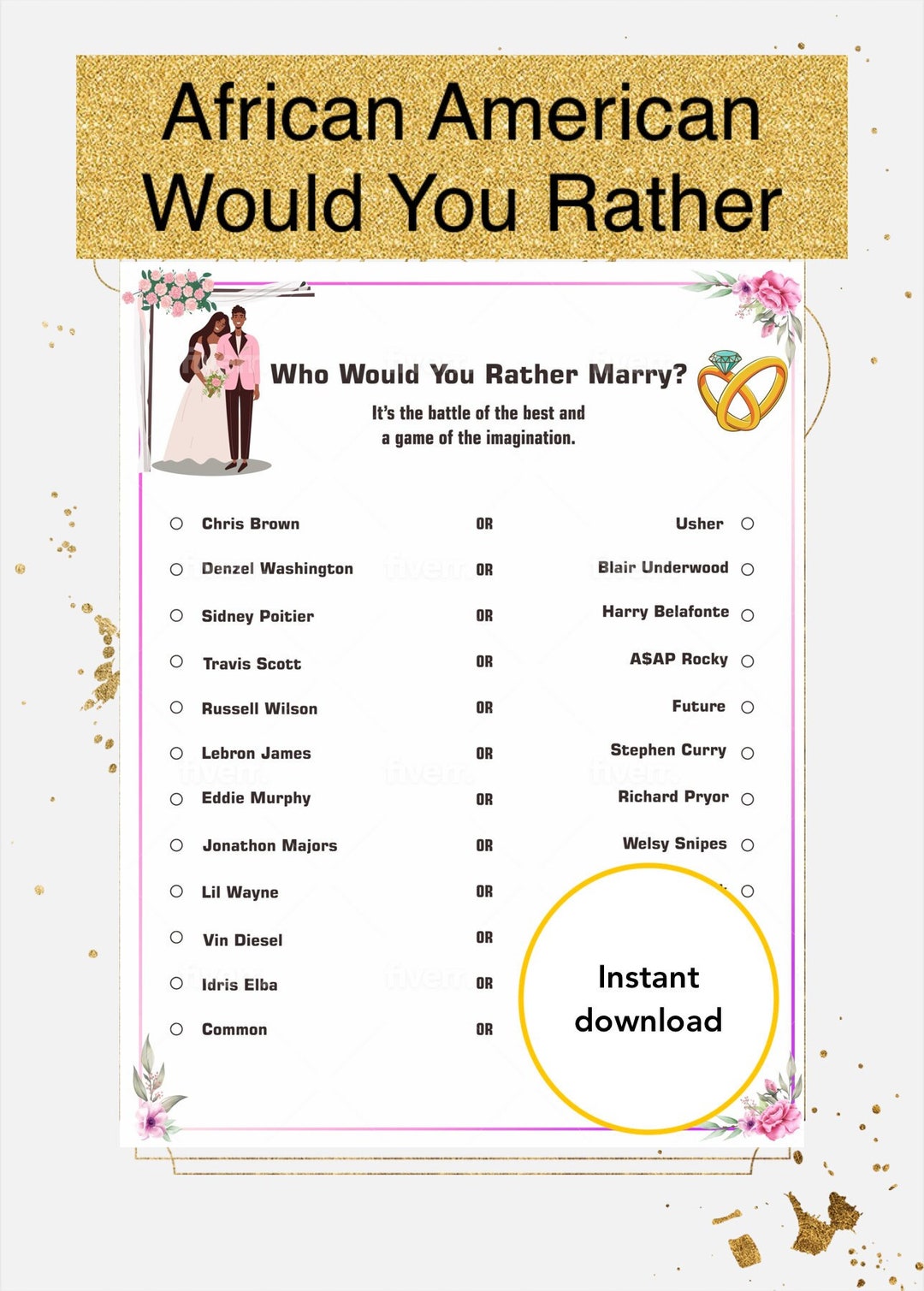 Who Would You Rather Marry Game, African American Game - Etsy