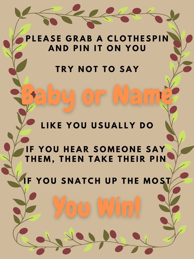 Clothespin Baby Shower Game Printable Name Game Digital Download Etsy