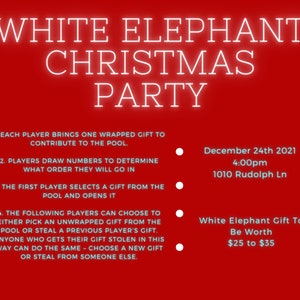 White Elephant Christmas Party Invitation * Printable*