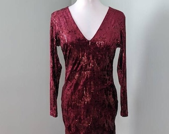 Cranberry Red Velvet and Sequin Party Dress