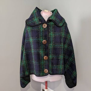 Wool Blue Plaid Short Cloak