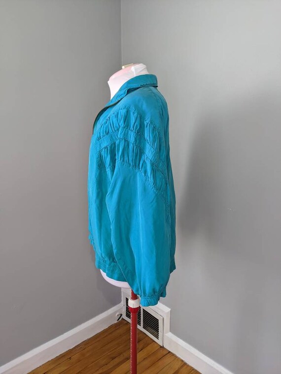 Teal Silk 90s Gathered Jacket - image 3