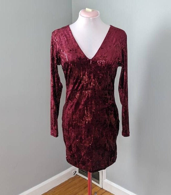 Cranberry Red Velvet and Sequin Party Dress