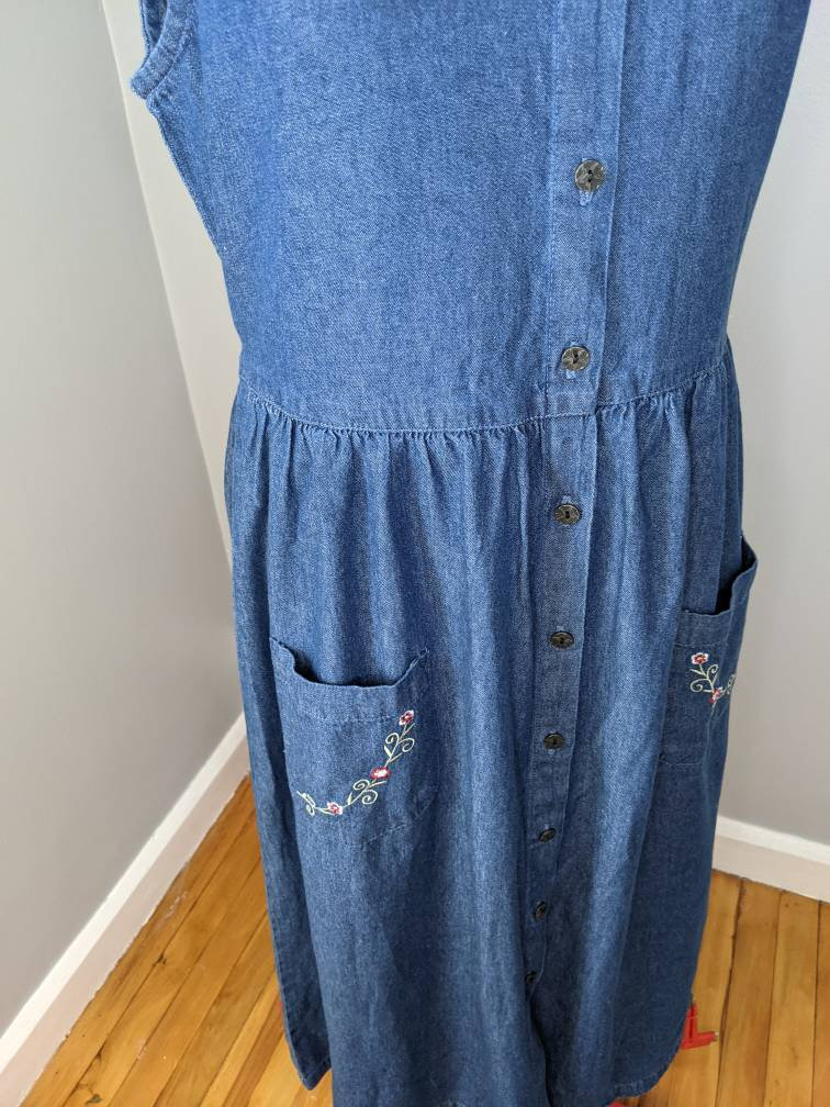 Embroidered Chambray Smocked Dress