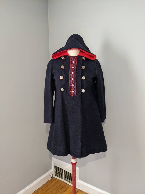 Dark Blue Wool Peacoat with Embroidery