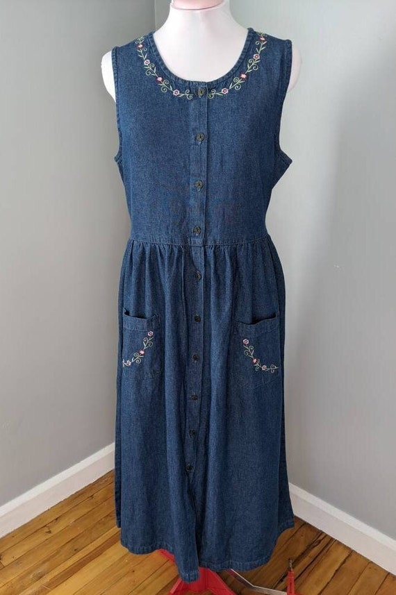 Embroidered Chambray Dress - image 1