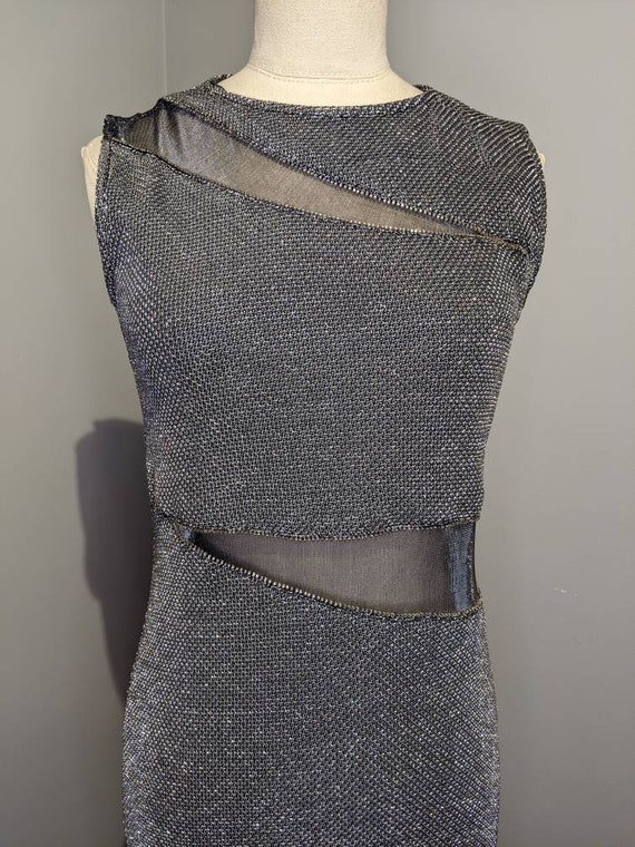 Metallic Silver Dress with Mesh Cutouts - image 6