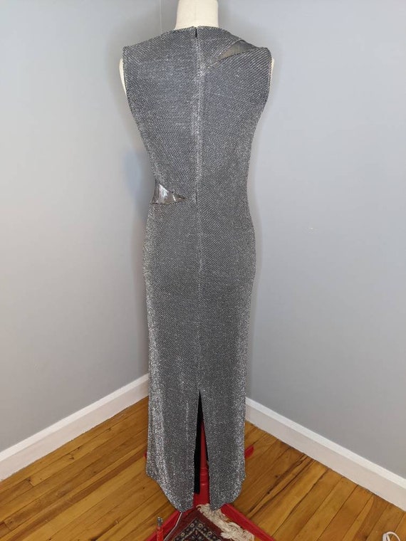 Metallic Silver Dress with Mesh Cutouts - image 5