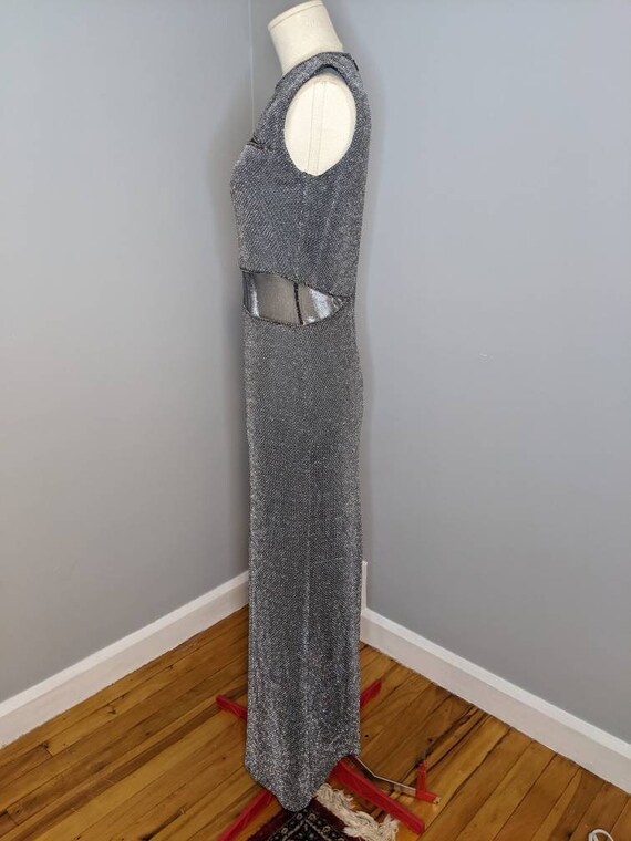 Metallic Silver Dress with Mesh Cutouts - image 3
