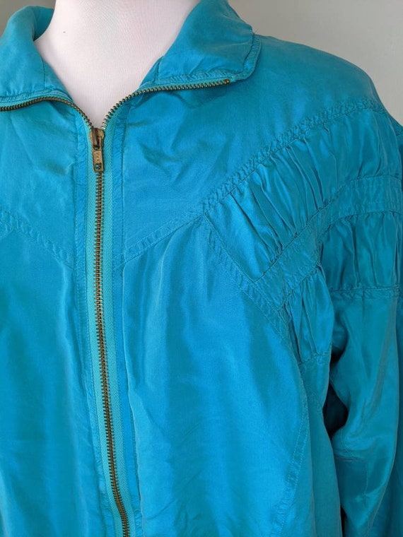 Teal Silk 90s Gathered Jacket - image 4