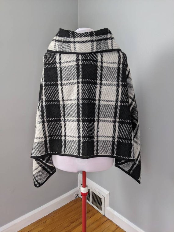 Black and White Wool Plaid Cloak - image 2