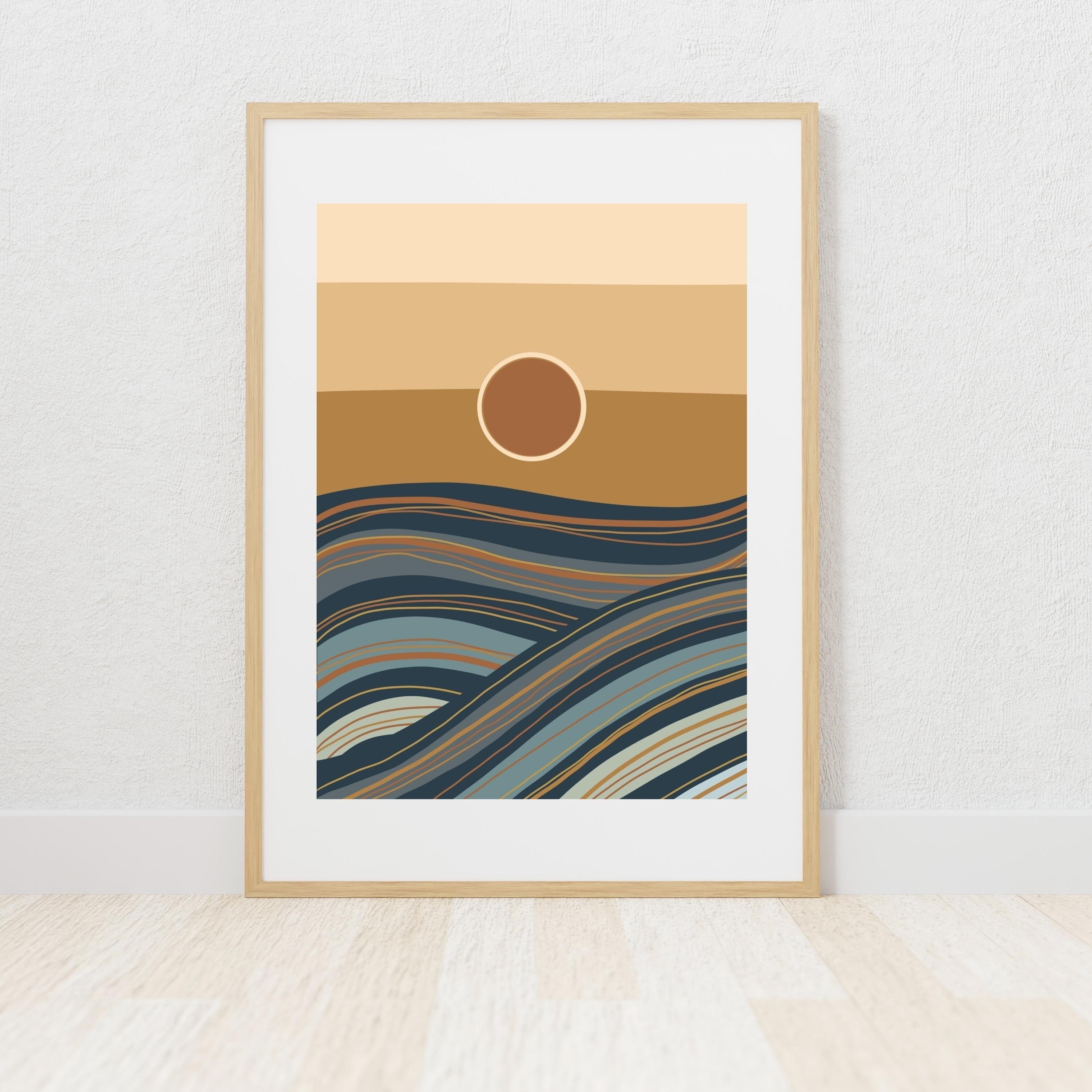 Printable Sunset Over Ocean Wall Art Illustration Abstract - Etsy