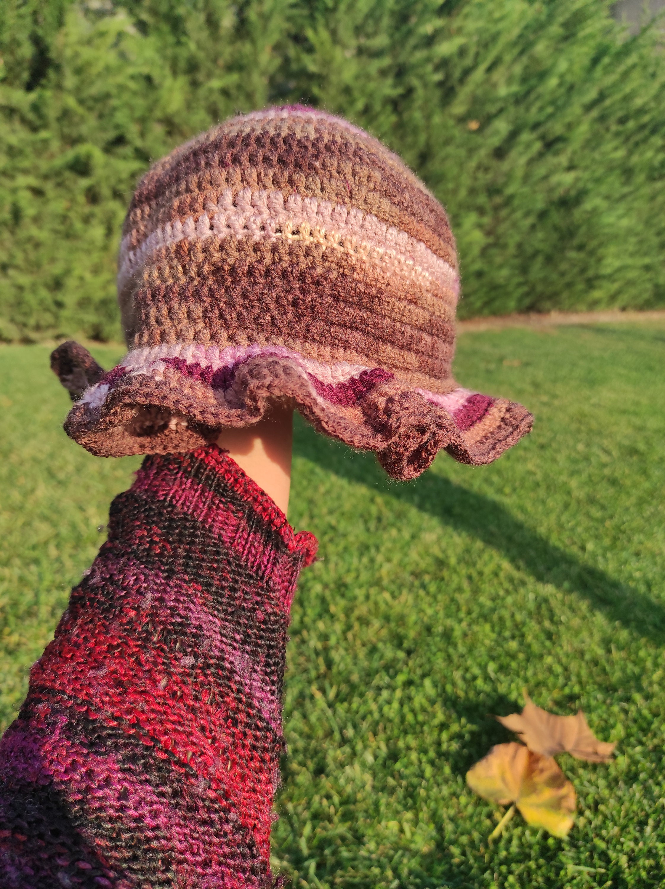 Handmade Crochet Colorful Bucket Hat, Scarf and Fingerless  display picture 1