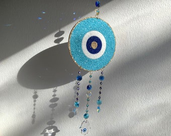 Resin blue Evil Eye Nazar Boncuk wall decoration with crystal surface / decoration / gift / handmade / eye protection / druzy Eid Ramadan