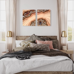 Resin diptych wall picture 56 x 35.5 cm brown copper painting / wall decoration / crystals / geode art / epoxy resin / canvas / unique opalite
