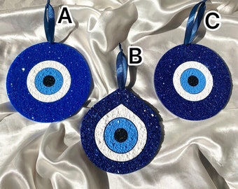 Resin Evil Eye Nazar Boncuk wall decoration with crystal surface / decoration / gift / handmade / eye protection