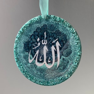 Resin Allah Wandbehang mint grün petrol silber / Wand Dekoration / Epoxy / Kunstharz handgemacht Kunst Einzelstück handmade