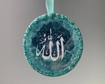 Resin Allah wall hanging mint green petrol silver / wall decoration / epoxy / synthetic resin handmade art unique piece handmade