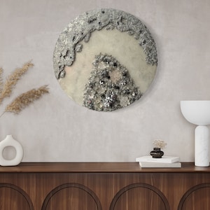 Resin mural 50 cm white grey shimmer painting / wall decoration / epoxy / epoxy resin / canvas pyrite inspired crystal art concrete