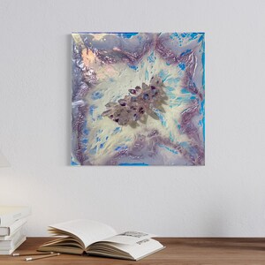 Resin geode mural 30 x 30 cm purple cream white amethyst / wall decoration / crystals / gift / epoxy resin / canvas / unique painting