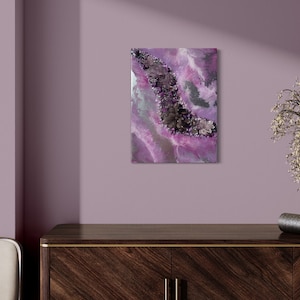 Resin geode mural 20 x 30 cm purple silver amethyst / wall decoration / crystal inspired art epoxy resin / canvas / unique painting