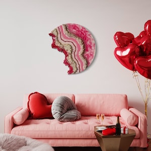 Resin Geode Wall Picture 50 cm pink white gold pink cutout / wall decoration / crystals / gift / epoxy resin / canvas painting art