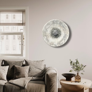 Resin Geode wall picture 40 cm white grey shimmer painting / wall decoration / crystals / epoxy / epoxy resin / canvas / unique / high gloss art