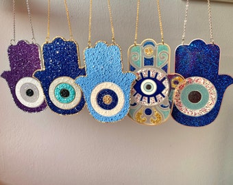 Resin Hamsa Fatima&#39;s hand / Evil Eye wall decoration Nazar Boncuk / gift / epoxy resin / handmade / suncatcher vinyl sticker /holographic