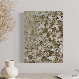 Wall picture on canvas 30 x 40 cm white beige gold structure unique canvas art handmade modern painting single piece abstract
