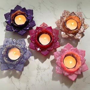 Lotus blossom tealight holder pink purple pink rosé gold silver resin glitter/ decoration/ candle / gift/ epoxy resin / candle holder handmade