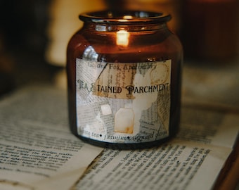Tea Stained Parchment Candle, Book Candle, Dark Academia Decor
