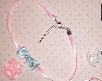 Ribbon Choker with Bow & Rocking Horse