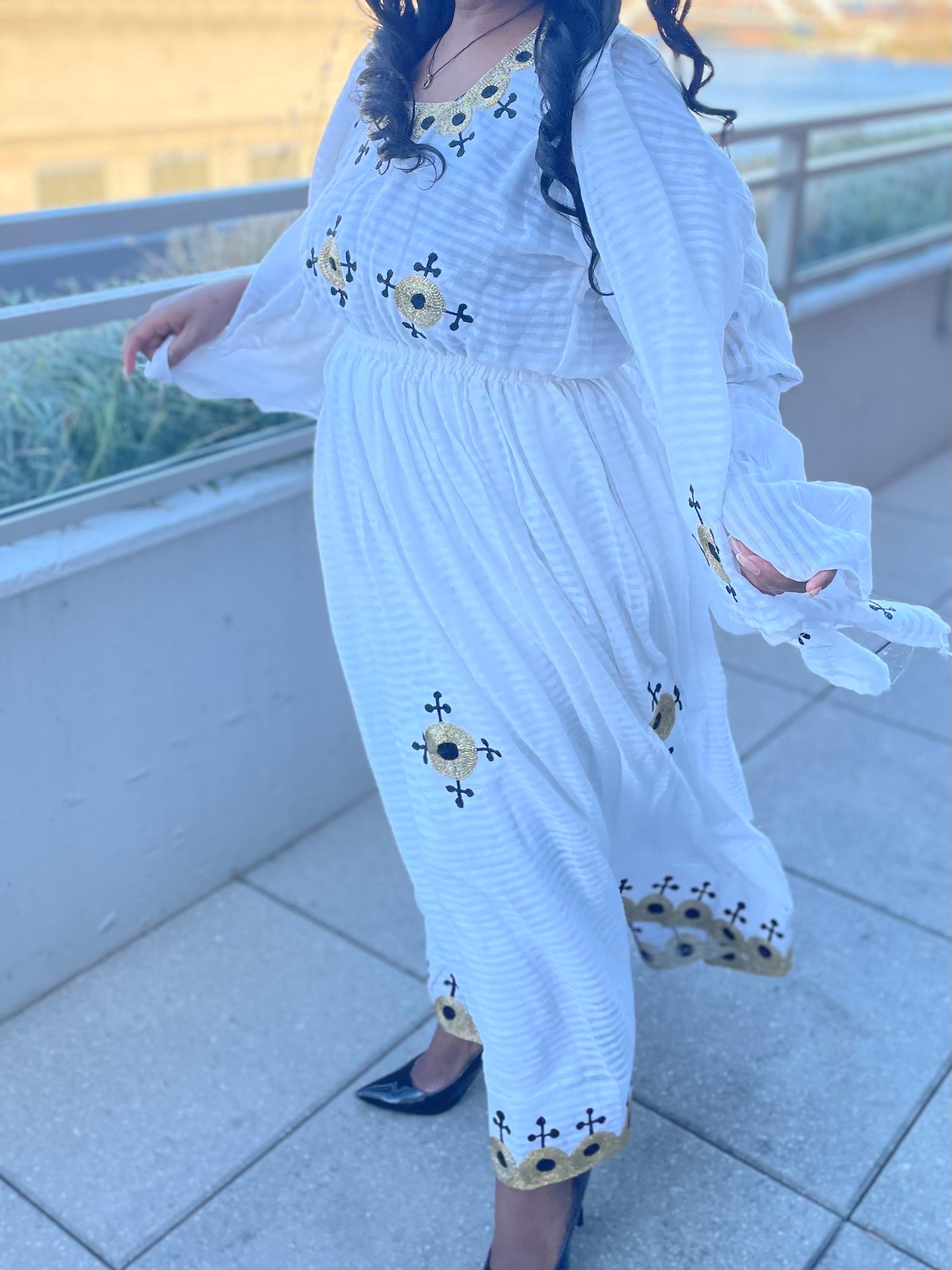 slim fit dress slacks Elegant Traditional Ethiopian Dress with Rich Black and Gold Embroidery for Cultural Celebrations L main image 1