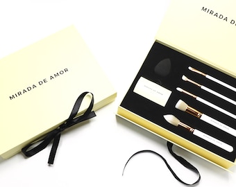 5 pc Luxury White Makeup Brush | Beauty blending sponge | Bespoke Gift Box