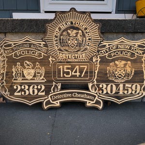 Personalized Wood Engraved NYPD Shield Badge Retirement Promotion Replica Plaque