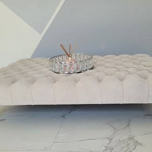 Handmade Large Coffee Table, Footstool Chesterfield Design In Naples Fabric