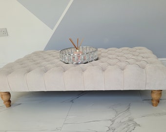 Handmade Large Coffee Table, Footstool Chesterfield Design In Naples Fabric