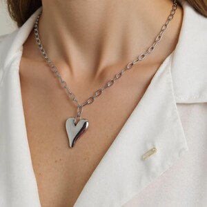 Sacred Heart Stainless Steel Necklace, Delicate Heart Necklace, Silver Heart Stainless Steel Necklace, Lovers Stainless Steel Necklace