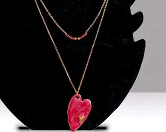 Heart necklace in stainless steel and pearls