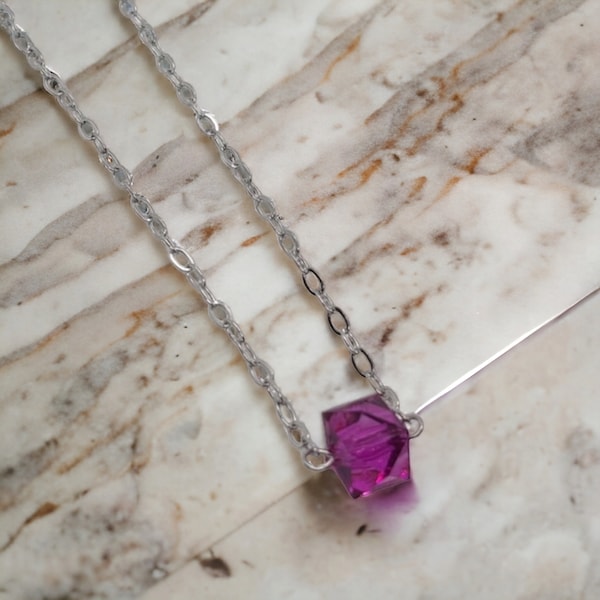 Collier perle fushia acier inoxydable