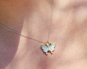 Butterfly necklace gilded with 24 carats gold
