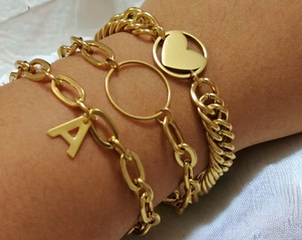 Gold stainless steel initial bracelet