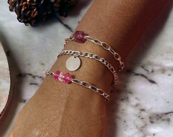 Stainless steel pink bead bracelet