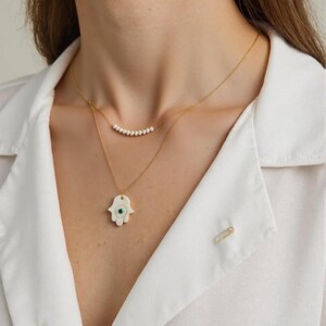 Collana hamsa in acciaio inossidabile, collana mano di fatma in acciaio, collana malocchio in acciaio inossidabile, collana grigri, collana conchiglia