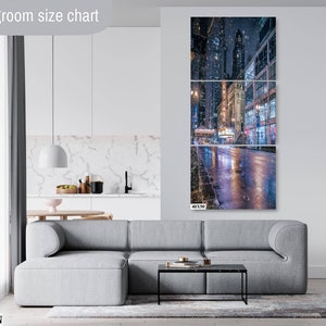 Winter Vibes Chicago, City Architecture, Urban Decor, Chicago Wall Art, Snow at night, Canvas decor Canvas(3 Panel)40x90 inches
