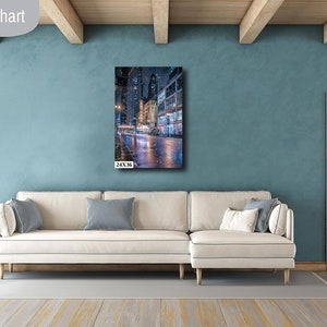 Winter Vibes Chicago, stadsarchitectuur, stedelijk decor, Chicago Wall Art, sneeuw 's nachts, canvas decor afbeelding 5