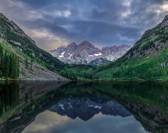 Maroon Bells Reflection. Canvas Print, Photo Print, Colorado Print.