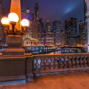 Chicago River North Sunset , Canvas Wall Art, Canvas Print, Wall Art Chicago Downtown Painting Canvas Painting