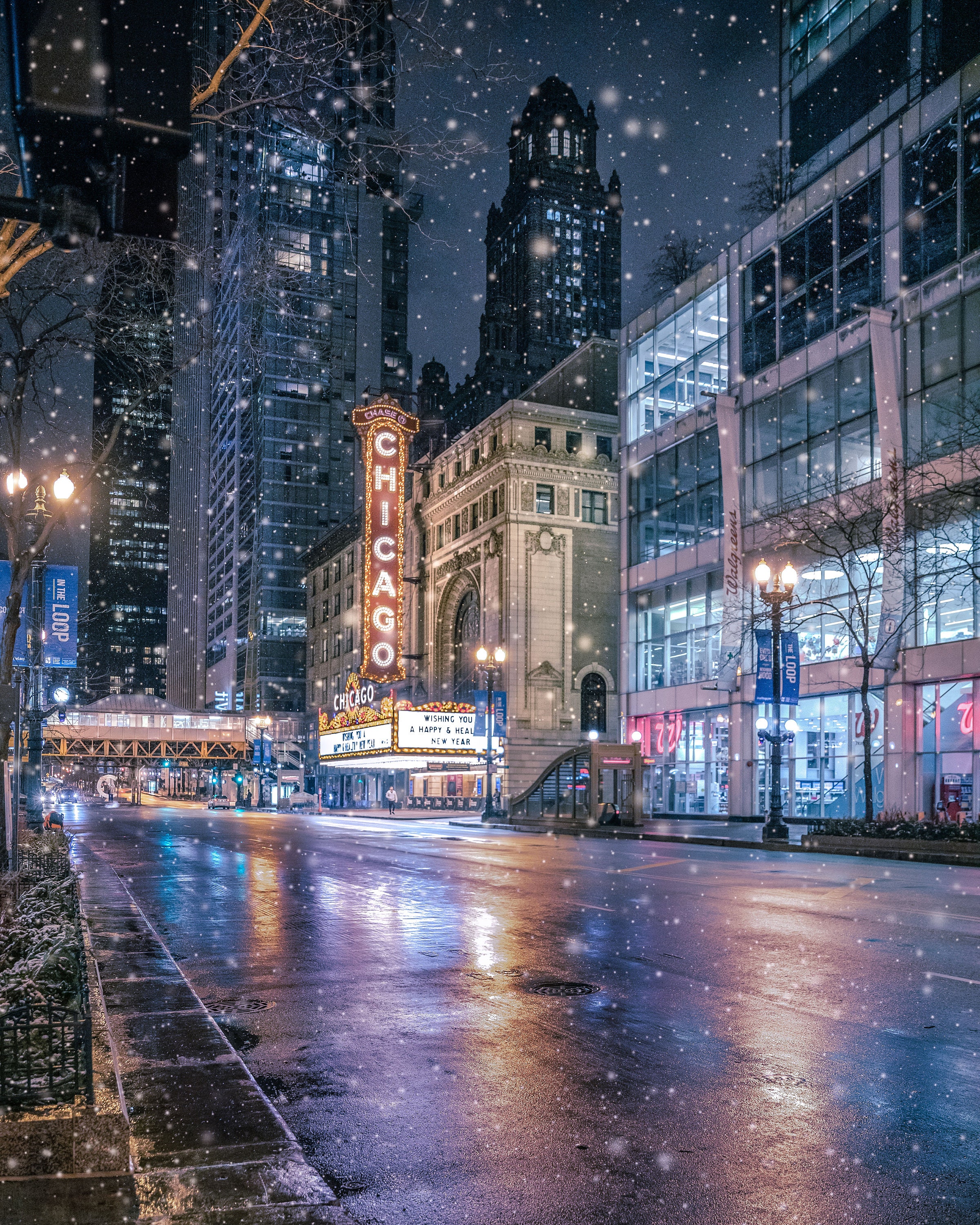Chicago At Night Winter